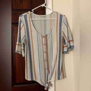 Above and beyond striped front tie shirt.